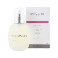 AromaWorks NURTURE bath oil is a beautiful blend of May Chang and the sweet, fresh scent of harmonising Roman Chamomile with the aromatic delicately woody base note of soothing Sandalwood to relieve stress and tension.