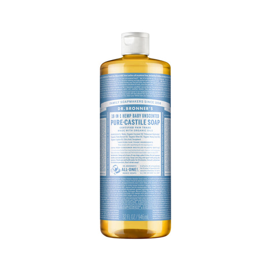 Dr. Bronners Pure-Castile Soap Liquid (Hemp 18-in-1) Unscented (Baby) 946ml